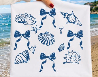 Beach Svg Png, Coastal Bow Seashell Svg PNG, Nautical Summer Shirt Design, Ocean Shell Bow Digital Download, Beach Aesthetic Sublimation