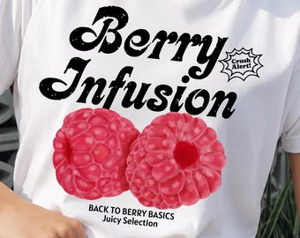 Berry Infusion Canvas Tote Bag, Raspberry Artwork, Retro Coquette Style Market Bag