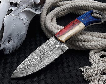 Handgefertigte USA Flagge Skinner Messer: Jagdklinge aus Kohlenstoffstahl
