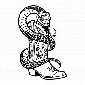 SVG-bestand met slangenmotief voor laarzen, PNG-bestand met slangenmotief voor cowboylaarzen, ontwerp voor een T-shirt met slangenmotief in westernstijl, Cricut-snijbestand in country-westernstijl, direct te downloaden.