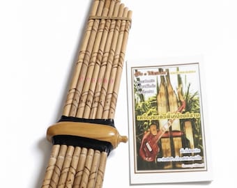 Authentic Thai Khaen Bamboo Mouth Organ | 16-Pipe Folk Instrument, Silver Reeds (Am, Dm, Em)
