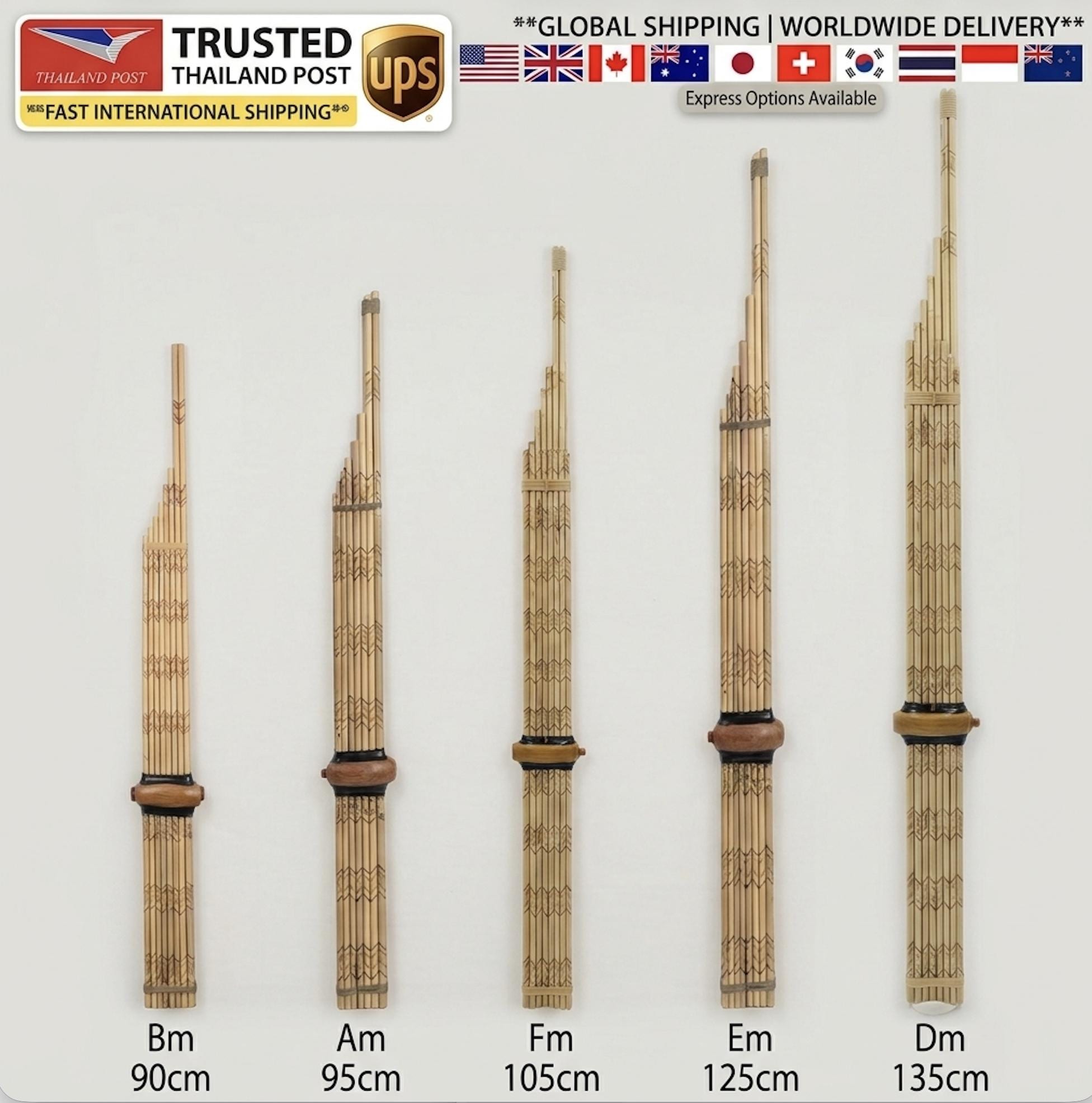 Authentic Thai Khaen Bamboo Mouth Organ 16-Pipe Folk Instrument, Silver Reeds (Am, Dm, Em, Fm, Bm)