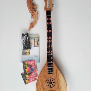 Thailändskt Phin-instrument – Handgjord Lao Isan-luta i massivt trä | Traditionell 3-strängad folkgitarr