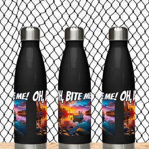 Oh Bite Me Stainless Steel Water Bottle, Durable Insulated Drink Container for Sports and Travel, Ideal Gift for Fishing Enthusiasts