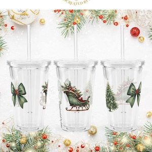 Clear Christmas Print Plastic Tumbler, RE-Usable Drink Cup