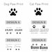 May include: A graphic with dog and cat paw prints and several design options. The designs include text such as "ANJOY", "Charley", and "GUKO", along with the years "2015-2025". The designs are in black and white.