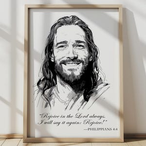 Christian Wall Art Printable, Philippians 4:4 Bible Verse Print, Rejoice in the Lord Always, Scripture Poster Religious Digital Download