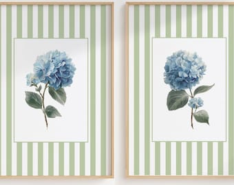 Zestaw botanicznych nadruków z niebieską hortensją: Vintage Cottagecore Floral Diptych (do pobrania cyfrowego)
