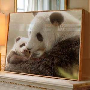 Mother and Baby Panda Wall Art – Cute Animal Printable Poster, Digital Nursery Decor, Wildlife Illustration, Instant Download