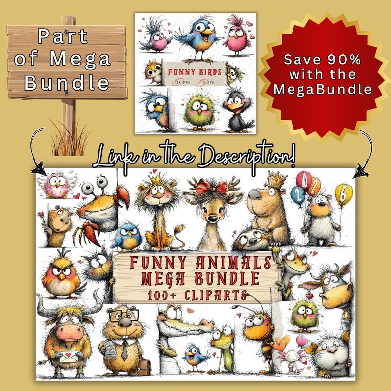 Funny Birds Clipart Bundle | Cute Cartoon Bird PNG & JPG Set | Whimsical Animal Illustrations | Kids Birthday, Cards | Instant Download image 4
