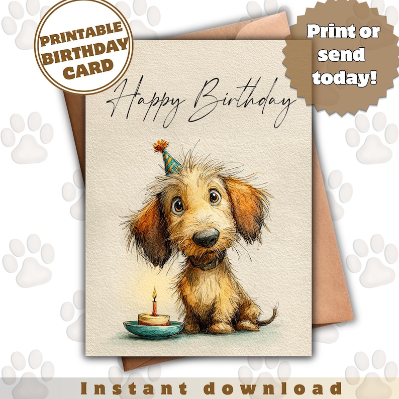 Cute Puppy Birthday Card Printable, Scruffy Dog Card, Funny Dog ...