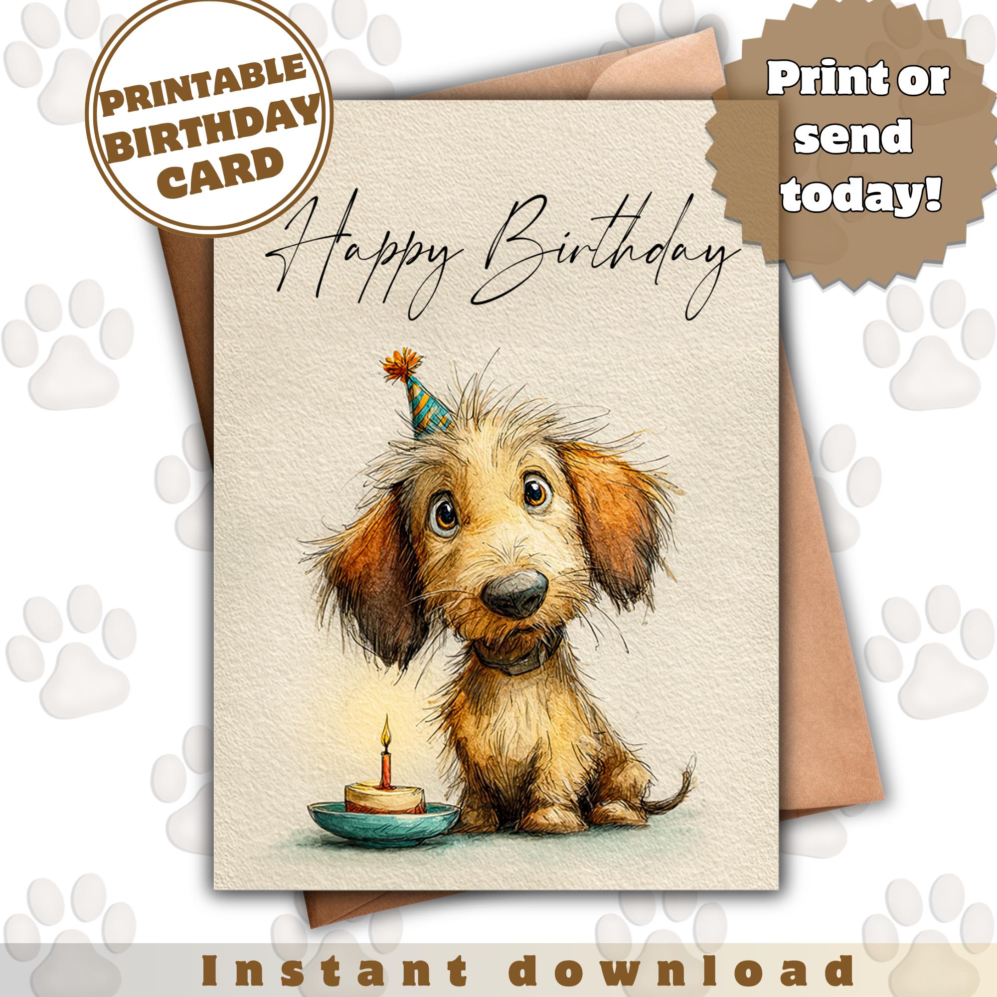 Cute Puppy Birthday Card Printable, Scruffy Dog Card, Funny Dog ...