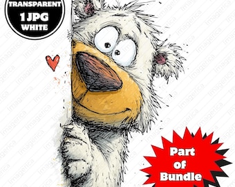 Funny Peeking Bear Clipart, Cute Cartoon Bear PNG, Quirky Animal Illustration, Valentine Bear Art, Printable PNG & JPG