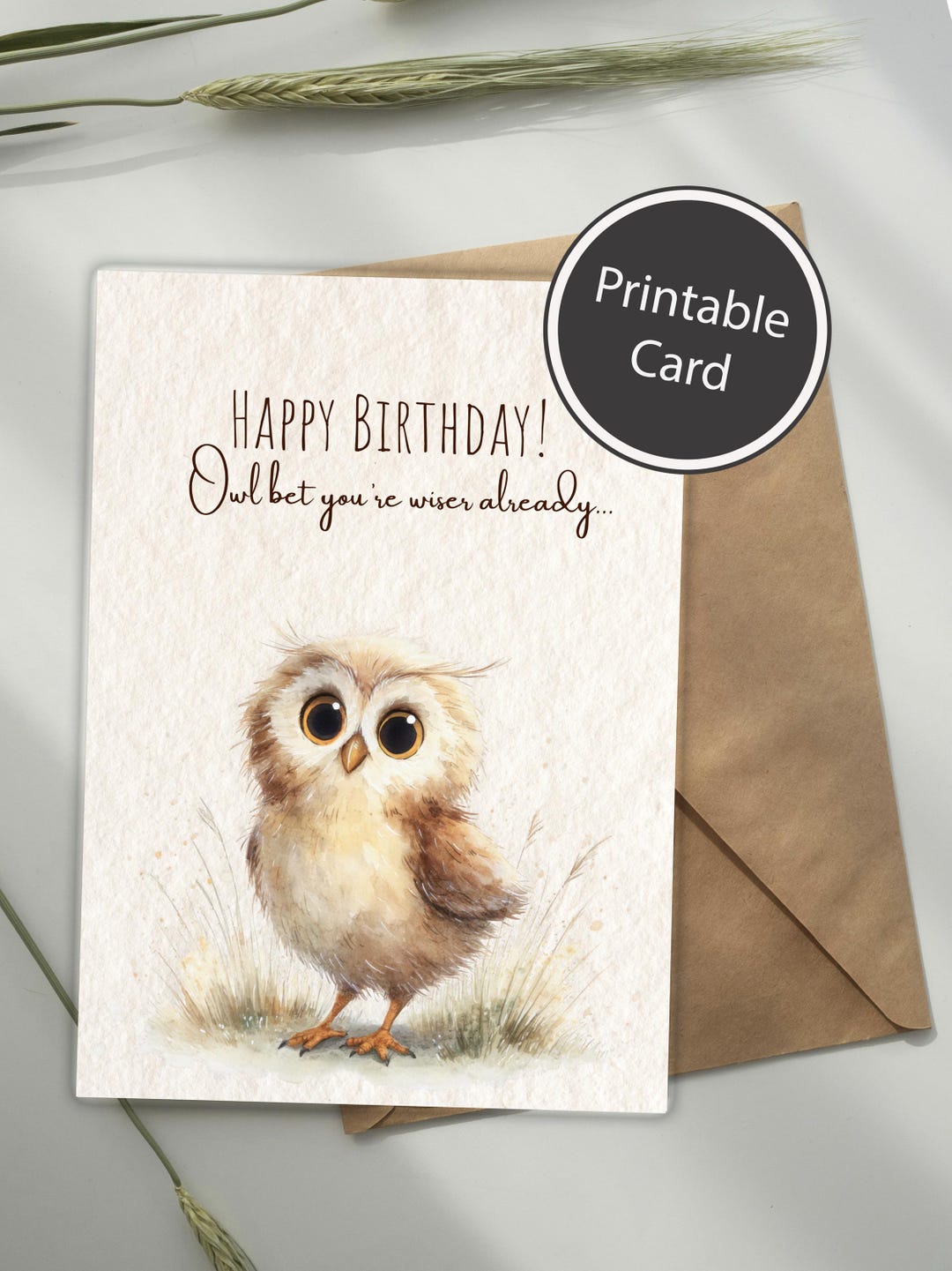 Owl Birthday Card Printable, Cute Owl Birthday Card, Funny Birthday ...
