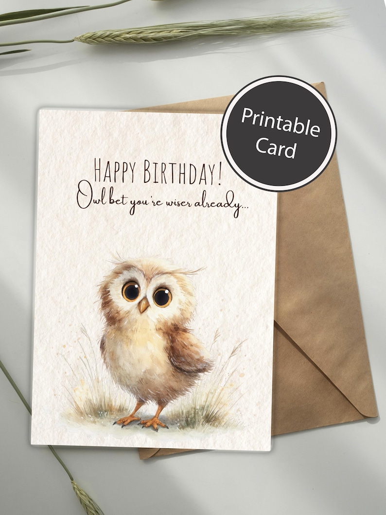 Owl Birthday Card Printable, Cute Owl Birthday Card, Funny Birthday ...