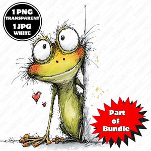 Funny peeking frog clipart, hiding frog with hearts, cute animal png, quirky frog illustration, digital download art
