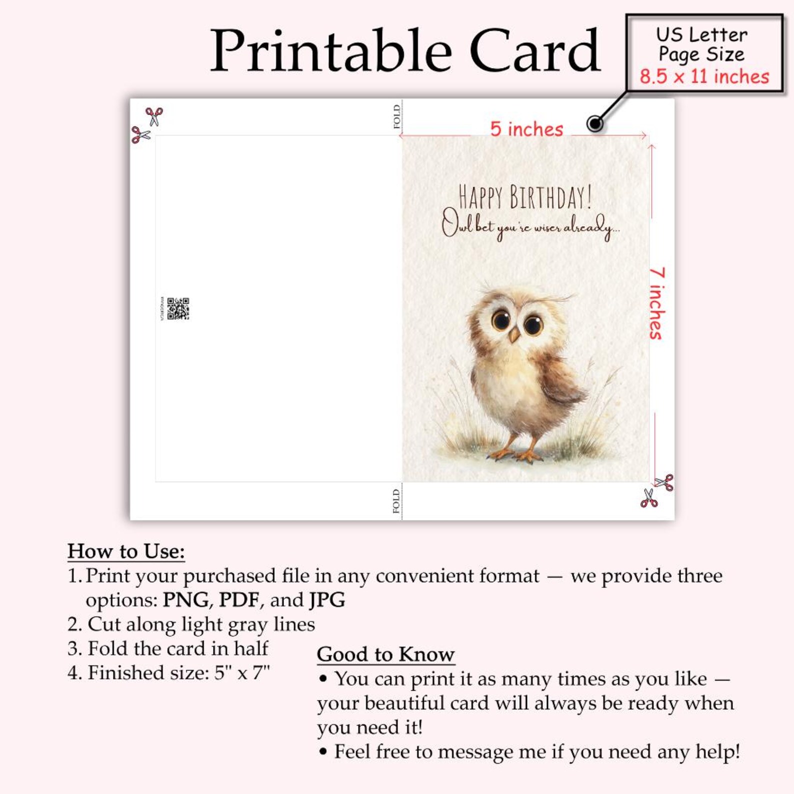 Owl Birthday Card Printable, Cute Owl Birthday Card, Funny Birthday ...