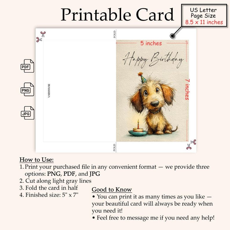 Cute Puppy Birthday Card Printable, Scruffy Dog Card, Funny Dog ...