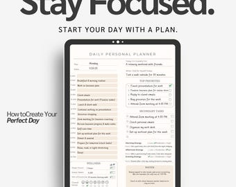 Planejador digital diário para impressão, bloqueio de tempo sem data, rastreador de hábitos, lista de tarefas, organizador de bem-estar e produtividade, meta, planejador de cronograma