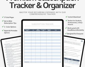 Subscription Tracker & Monthly Bill Organizer | Printable and Digital Recurring Expense Tracker | Budget Template Google Sheet Subscriptions