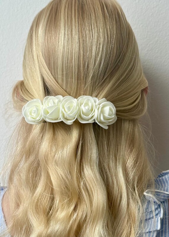 White Rose Hair Clip – Elegant Floral Barrette for Weddings  display picture 1