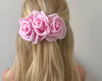 à cheveux rose rose - Barrette florale romantique | Coquette Cottagecore pour cheveux | Élégant morceau de cheveux fleuri pour femme et demoiselle d'honneur