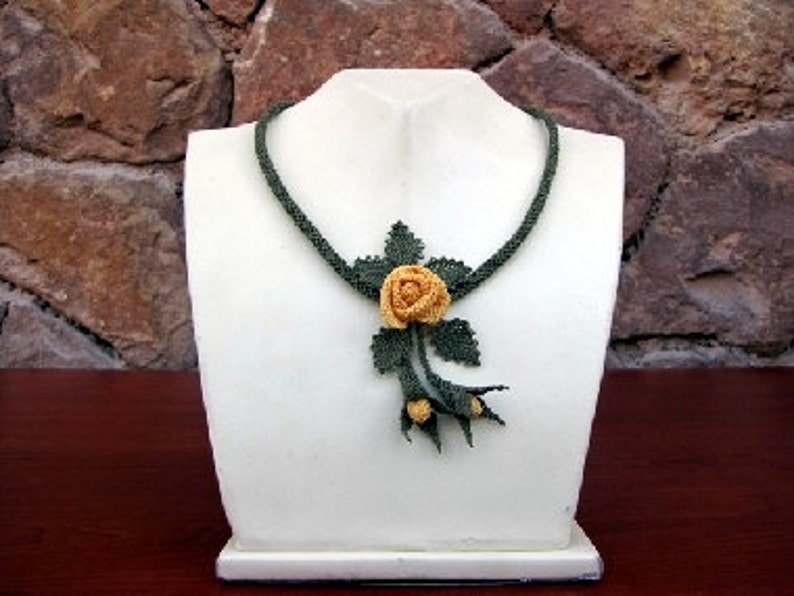 Yellow Rose Crochet Necklace Rose NecklaceYellow Etsy