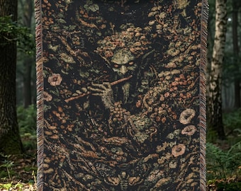 Forest Goblin Spirit Tapestry Blanket Woven Cotton Throw Gothic Decor Wall Hanging Dark Cottage Aesthetic Fantasy Art Witchcore Home Accent