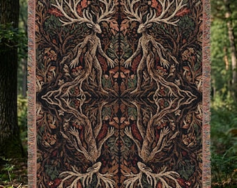 Forest Spirit Wendigo Woven Tapestry, Dark Pagan Nature God Throw Blanket, Woodland Elemental Wall Hanging, Witchy Cottagecore Gothic Decor