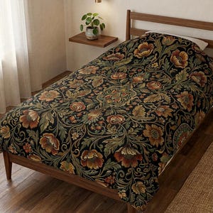 Dark Floral Woven Throw Blanket | Victorian Botanical Tapestry Blanket | Cottagecore Sofa Throw | Dark Academia Home Decor Gift VelveteenBlkt 80x60"