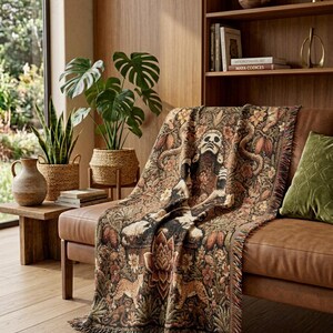 Xochipilli Prince of Flowers Woven Tapestry | Dark Botanical Throw Blanket | Aztec Mystic Wall Hanging | Ancestral Boho Shamanic Decor Gift immagine 6