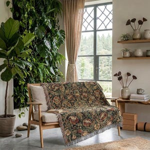 Dark Floral Woven Throw Blanket | Victorian Botanical Tapestry Blanket | Cottagecore Sofa Throw | Dark Academia Home Decor Gift WovenThrow 60x50"