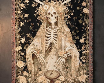 Skeleton Woman Blanket Earth Goddess Gift Witchy Aesthetic Goblincore Witch Decor Lover Bohemian Enchanted Gothic Moody Cottagecore Wall Art