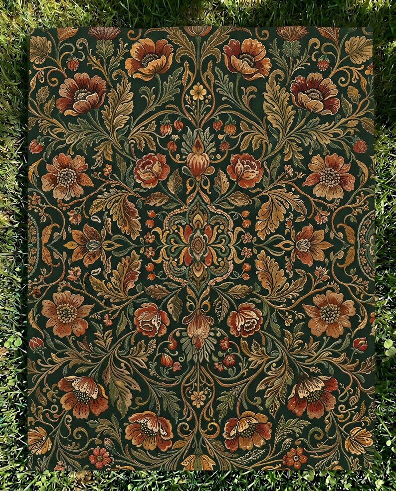Dark Floral Woven Throw Blanket | Victorian Botanical Tapestry Blanket | Cottagecore Sofa Throw | Dark Academia Home Decor Gift image 9
