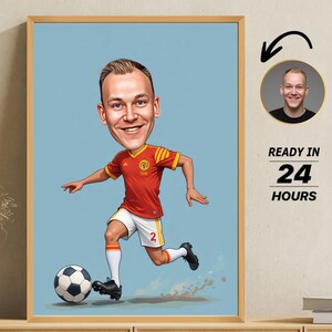 Custom Soccer Caricature with Ball | Funny Personalized Portrait for Football Player, Coach or Son | Gift Drawing from Photo