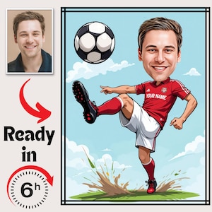 Personalized Soccer Player Cartoon Portrait, Custom Soccer Player Caricature Drawing from Photo, Funny Soccer Player Caricature Gift for Him