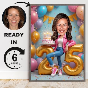 Custom 25th Cartoon Portrait | 25th Caricature | Personalized Happy Birthday Caricature | 25th Birthday Cartoon | 25th Birthday Caricature