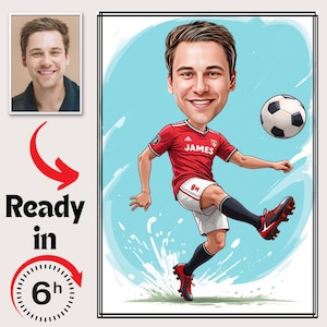 Personalized Soccer Player Cartoon Portrait, Football Player Gift, Male Football Player Caricature from Photo, Funny Footballer Gift for Him