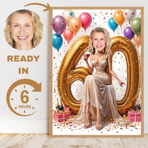Funny 60th Birthday Caricature: Personalized Cartoon Portrait Gift