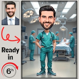 Custom Male Doctor Cartoon Portrait, Doctor Portrait, Doctor Caricature, Men Doctor Gift, Gifts for Doctor, Doctor Cartoon Drawing, Doctor
