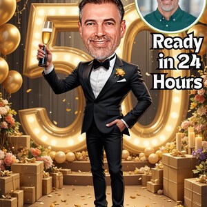 Custom Caricature Portrait | Personalized Cartoon Avatar | 50th Birthday Gift | Digital Caricature from Photo | Funny Gift for Him