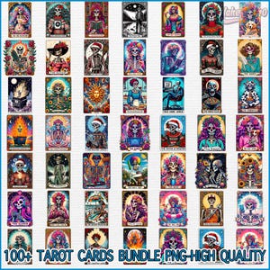 Pacote com mais de 100 cartas de tarô engraçadas em PNG, caveira esquelética sarcástica em PNG, tarô de bruxa sarcástica em PNG, cartas de tarô da moda em PNG, humor adulto e sarcasmo em PNG