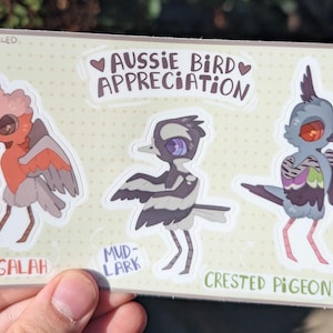 Australian Bird Sticker Sheet (magpie lark, crested pigeon, galah)