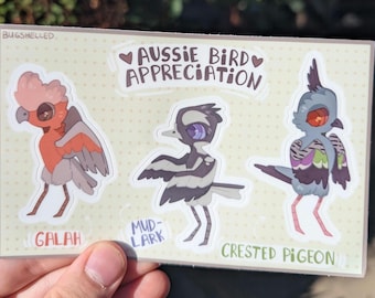 Australian Bird Sticker Sheet (magpie lark, crested pigeon, galah)
