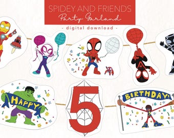 Guirnalda de cumpleaños de Spidey y sus increíbles amigos / Decoración de cumpleaños de Spidey y sus amigos / Guirnalda de fiesta de Spidey / Fiesta de cumpleaños de Spidey / Spidey