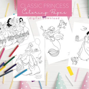Disney Princess Coloring Pages | Disney Princess Printable Coloring Book | Disney Princess Birthday Party | Digital Printable Coloring Book