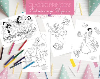 Disney Princess Coloring Pages | Disney Princess Printable Coloring Book | Disney Princess Birthday Party | Digital Printable Coloring Book