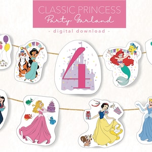 Disney-prinses verjaardagsslinger | Klassiek prinsessenverjaardagsdecor | Disney-prinses feestslinger | Verjaardagsfeestje met Disney-prinsesthema