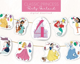 Disney Princess Birthday Garland | Classic Princess Birthday Decor | Disney Princess Party Garland | Disney Princess Themed Birthday Party