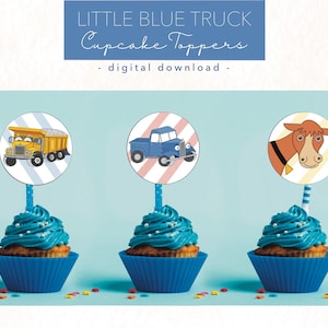 Little Blue Truck Cupcake Toppers | Little Blue Truck Birthday | Barnyard Cupcake Toppers | Farm Cupcake Toppers | Trucks Cupcake Toppers